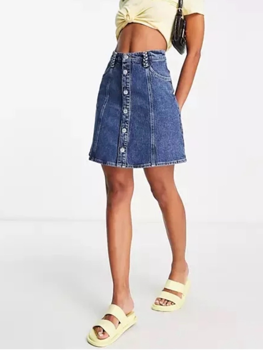 Pull&Bear US Small 4-6 Mini a line snap button denim dark wash skirt